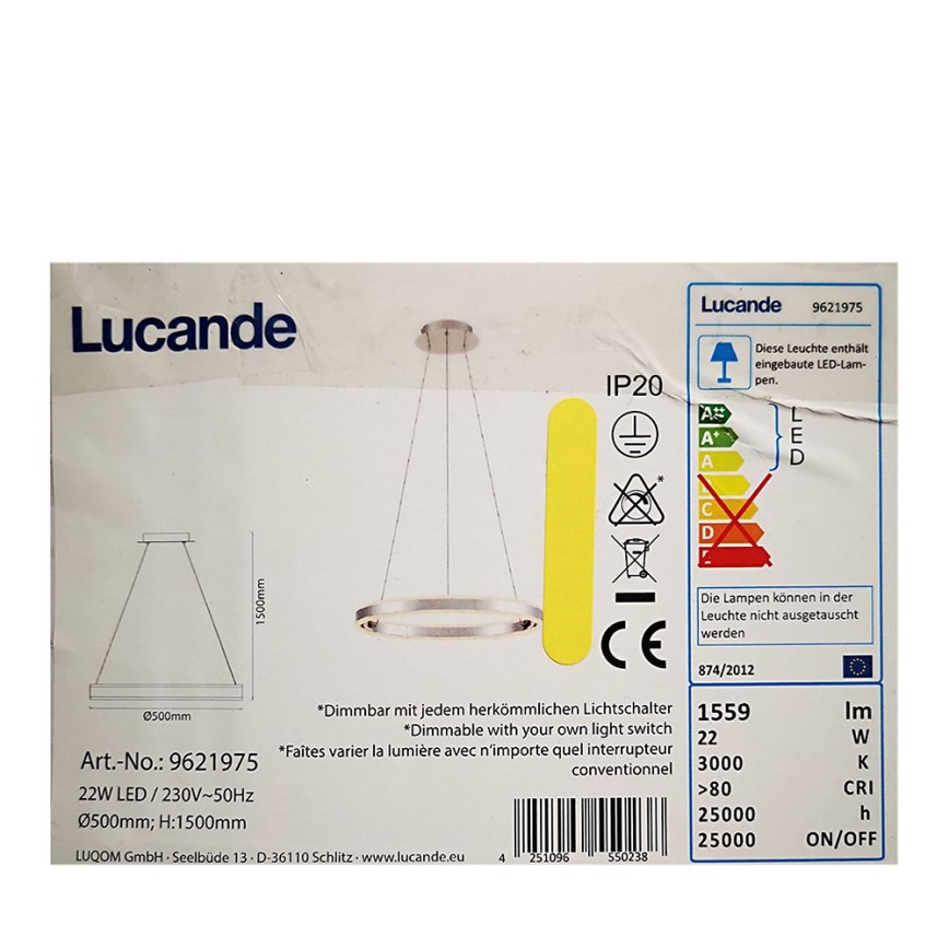 Lucande - Dimmbare LED-Hängeleuchte an Schnur LYANI LED/20,5W/230V