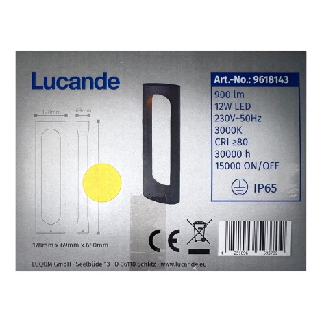 Lucande - LED-Außenleuchte FENTI LED/12W/230V IP65