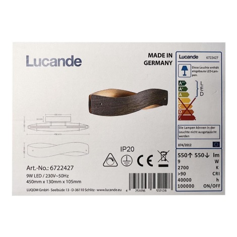 Lucande - LED-Wandbeleuchtung LIAN LED/9W/230V