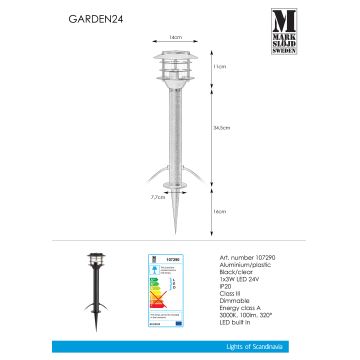 Markslöjd 107290 - LED-Außenleuchte GARDEN 24 LED/3W/24V 45 cm IP44 schwarz