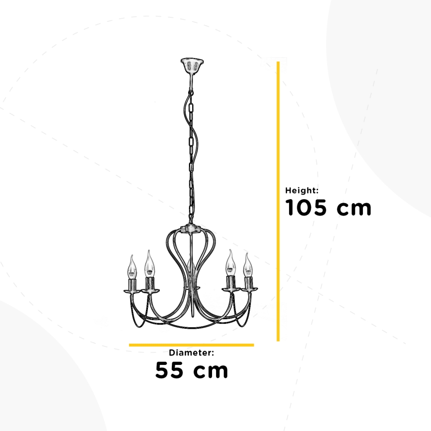 ONLI - Kronleuchter an Kette CANDELA 5xE14/6W/230V weiß