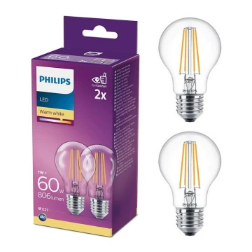 PACK 2x LED-Glühbirne Philips A60 E27/7W/230V 2700K