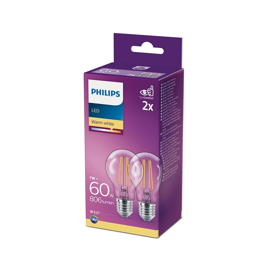 PACK 2x LED-Glühbirne Philips A60 E27/7W/230V 2700K