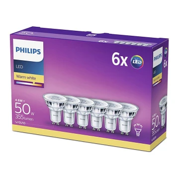 PACK 6x LED-Glühbirne Philips GU10/4,6W/230V 2700K