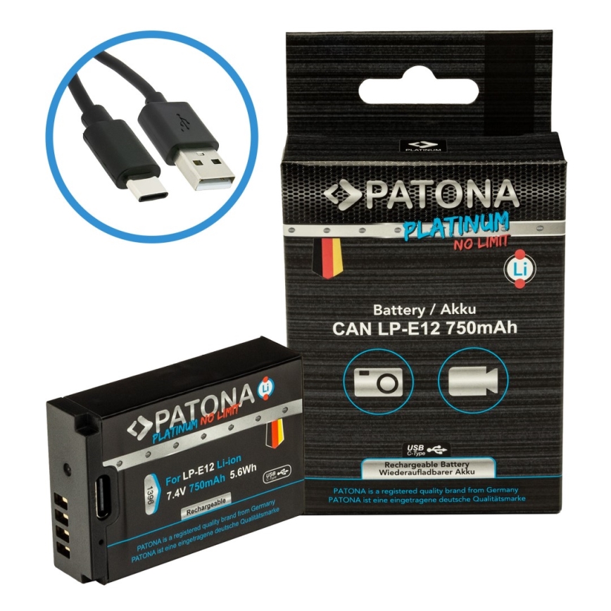 PATONA - Akku Canon LP-E12 750mAh Li-Ion Platinum USB-C Aufladung