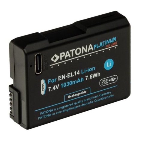 PATONA - Akku Nikon EN-EL14/EN-EL14A 1030mAh Li-Ion Platinum USB-C Aufladung