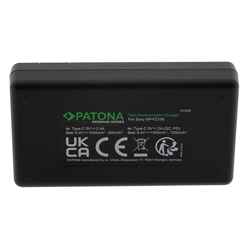 PATONA – Schnellladegerät Dual Sony NP-FZ100 + Kabel USB-C 0,6m