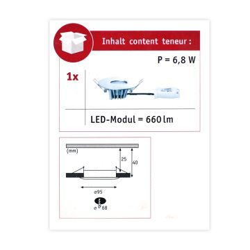 Paulmann 79669 - LED/6,8W IP44 Badezimmer-Einbauleuchte HOUSE 230V