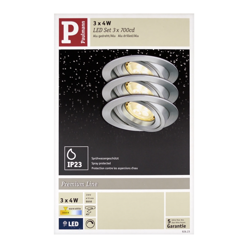 Paulmann 92623 - SET 3xLED-GU10/4W Dimmbare Einbauleuchte für Badezimmer PREMIUM 230V