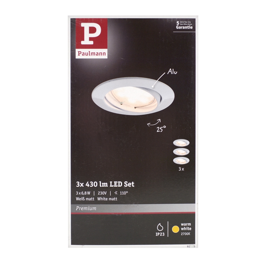 Paulmann 92775 - SET 3xLED/6,8W Badezimmer Deckeneinbauleuchte PREMIUM LINE 230V