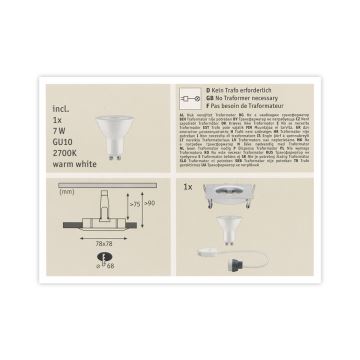 Paulmann 93611 - LED-GU10/7W IP44 Dimmbare Badezimmer-Einbauleuchte NOVA 230V