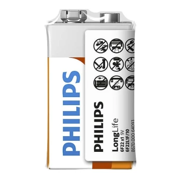 Philips 6F22L1F/10 - Zinkchlorid-Batterie 6F22 LONGLIFE 9V 150mAh