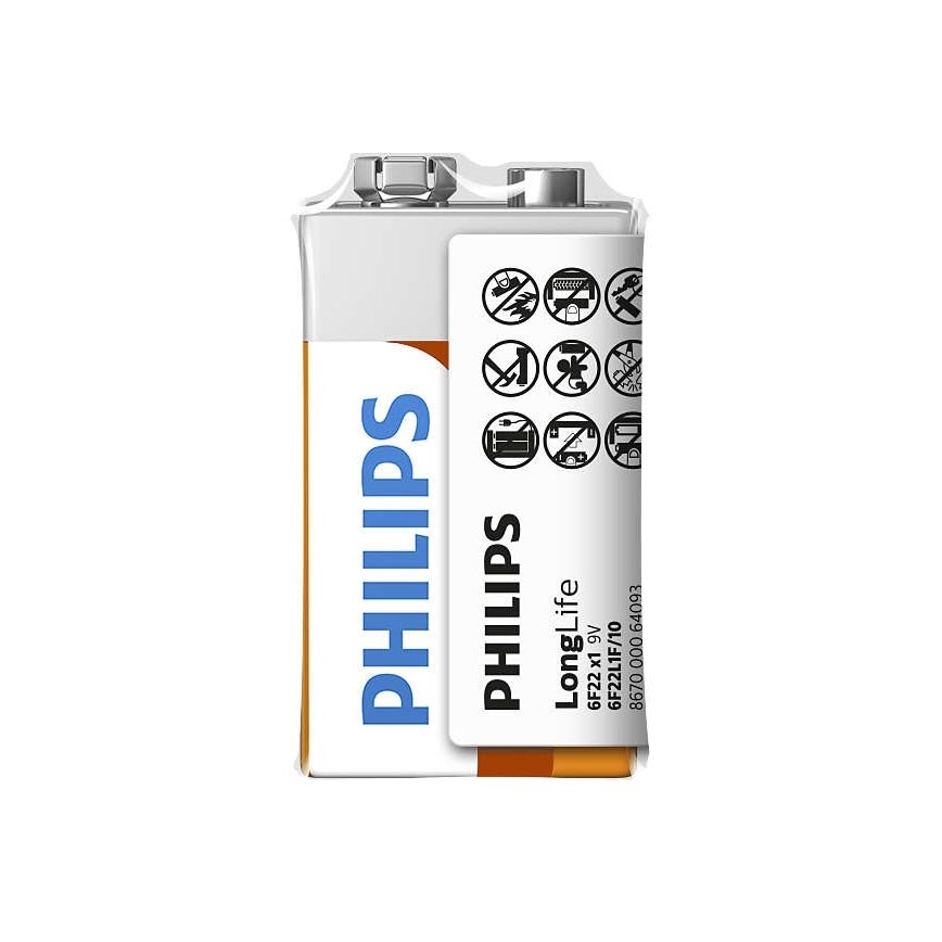 Philips 6F22L1F/10 - Zinkchlorid-Batterie 6F22 LONGLIFE 9V 150mAh