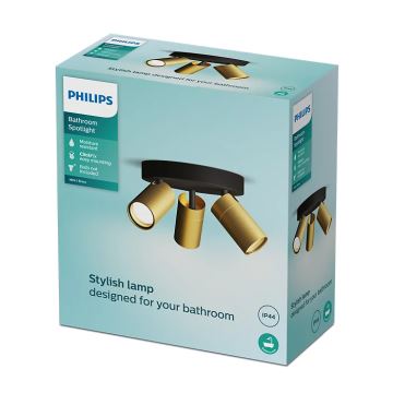 Philips - Badezimmerstrahler IDRIS 3xGU10/5W/230V IP44 schwarz/golden