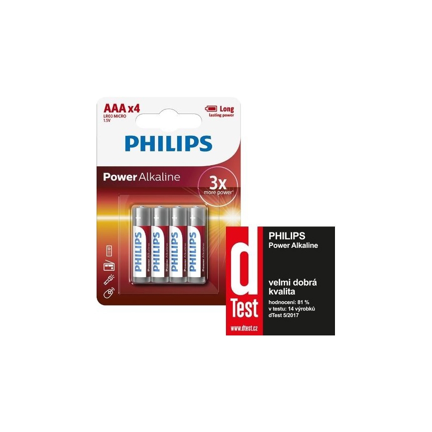 Philips LR03P4B/10 - 4 Stk. alkalische Batterie AAA POWER ALKALINE 1,5V