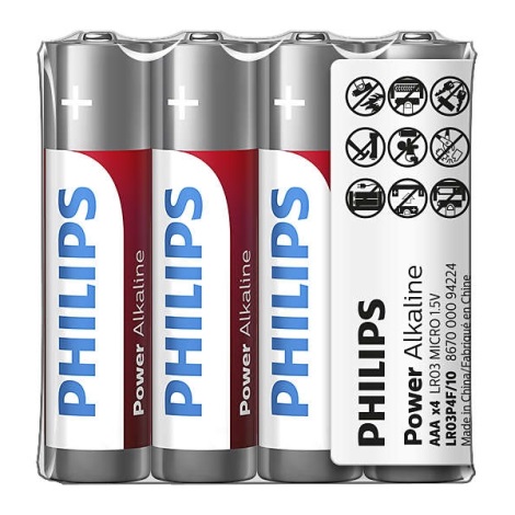 Philips LR03P4F/10 - 4 Stk. alkalische Batterie AAA POWER ALKALINE 1,5V 1150mAh