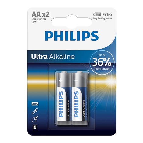 Philips LR6E2B/10 - 2 Stk. alkalische Batterie AA ULTRA ALKALINE 1,5V 2800mAh