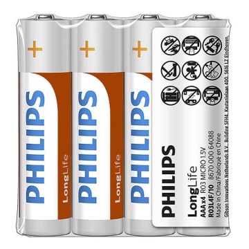 Philips R03L4F/10 - 4 Stück Zinkhlorid-Batterie AAA LONGLIFE 1,5V 450mAh