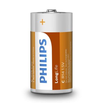 Philips R14L2B/10 - 2 Stück Zinkchlorid-Batterien C LONGLIFE 1,5V 2800mAh