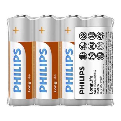Philips R6L4F/10 - 4 Stück  Zinkchlorid-Batterien AA LONGLIFE 1,5V 900mAh