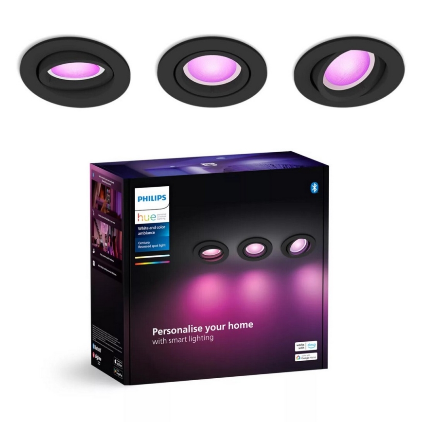 Philips - SET 3x Dimmbare LED-RGBW-Einbauleuchte Hue CENTURA 1xGU10/4,2W/230V 2000-6500K