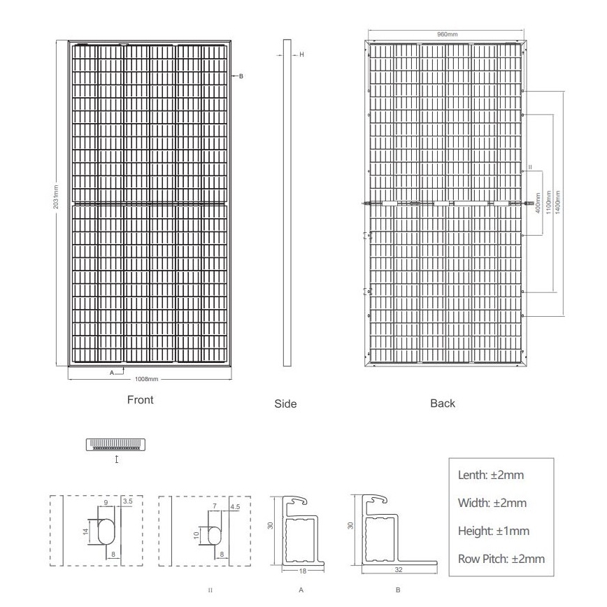 Photovoltaik-Solarpanel JINKO 405Wp IP67 bifazial