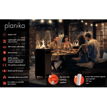 Planika - Outdoor-Gas-Kamin 149,5x36 cm 8kW schwarz + Schutzabdeckung