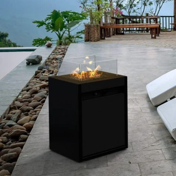 Planika - Outdoor-Gas-Kamin 79,7x48 cm 10kW schwarz + Schutzabdeckung