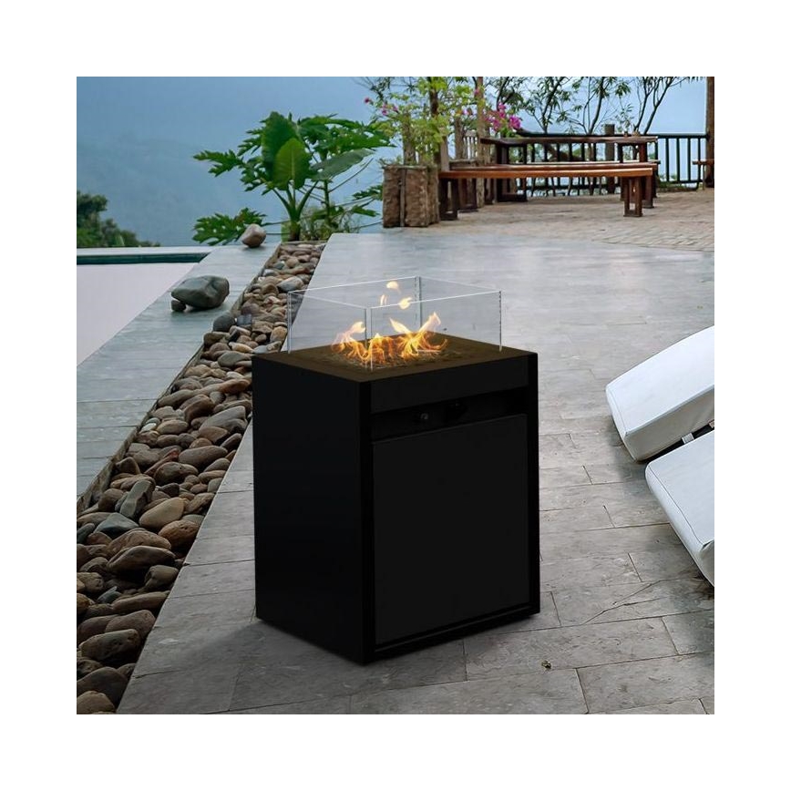 Planika - Outdoor-Gas-Kamin 79,7x48 cm 10kW schwarz + Schutzabdeckung