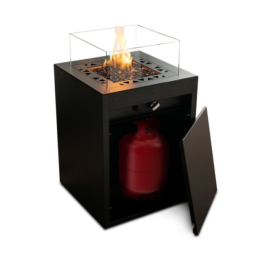 Planika - Outdoor-Gas-Kamin 79,7x48 cm 10kW schwarz + Schutzabdeckung