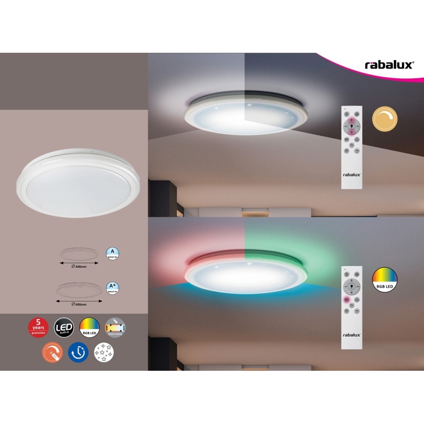 Rabalux - Dimmbare LED-Deckenleuchte mit Fernbedienung RGB LED/32W/230V