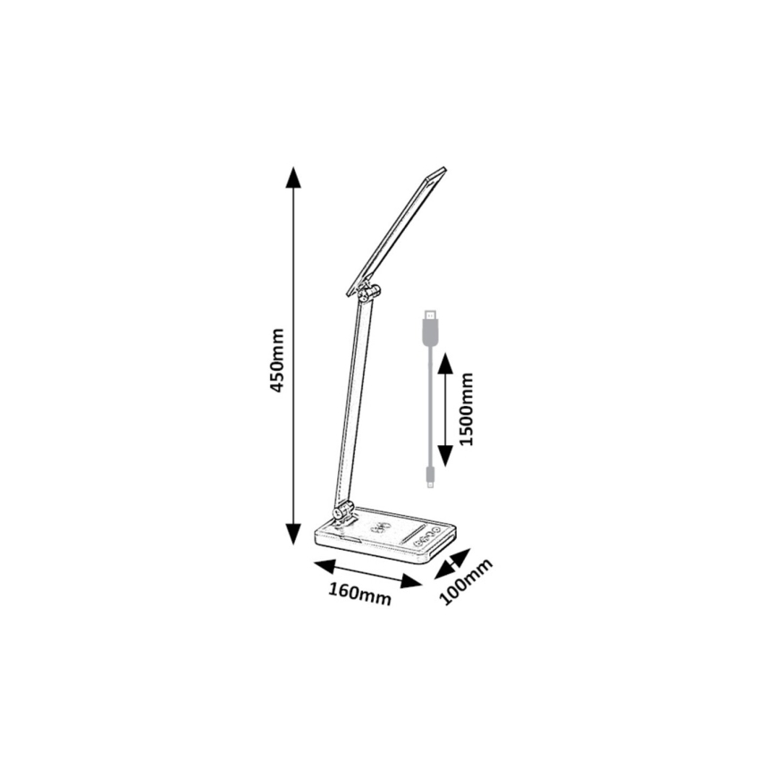 Rabalux 74213 - Dimmbare flexible LED-Tischleuchte mit kabelloser Aufladung QI und USB LED/5W/5V 3000-6500K