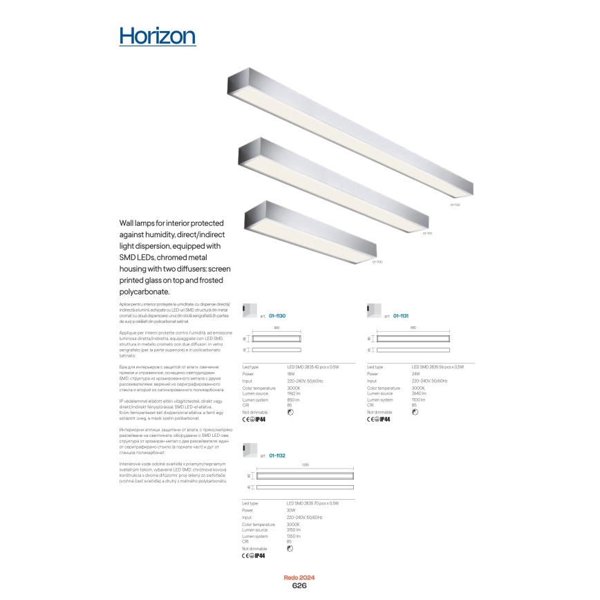 Redo 01-1130 - LED-Spiegelbeleuchtung für Badezimmer HORIZON LED/18W/230V 60 cm IP44