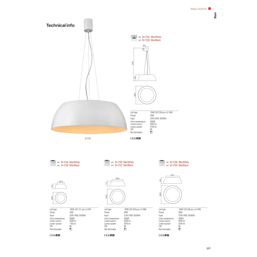 Redo 01-1732 - LED-Hängeleuchte an Schnur BLAIR LED/55W/230V 3000K weiß