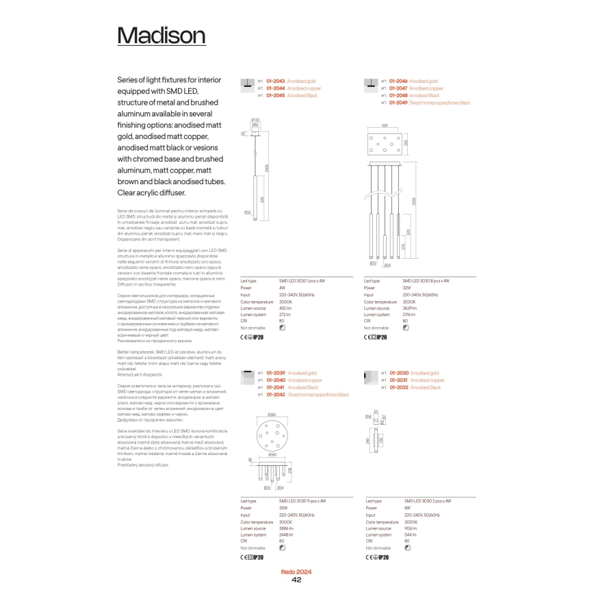 Redo 01-2039 - LED-Deckenleuchte MADISON 9xLED/4W/230V golden