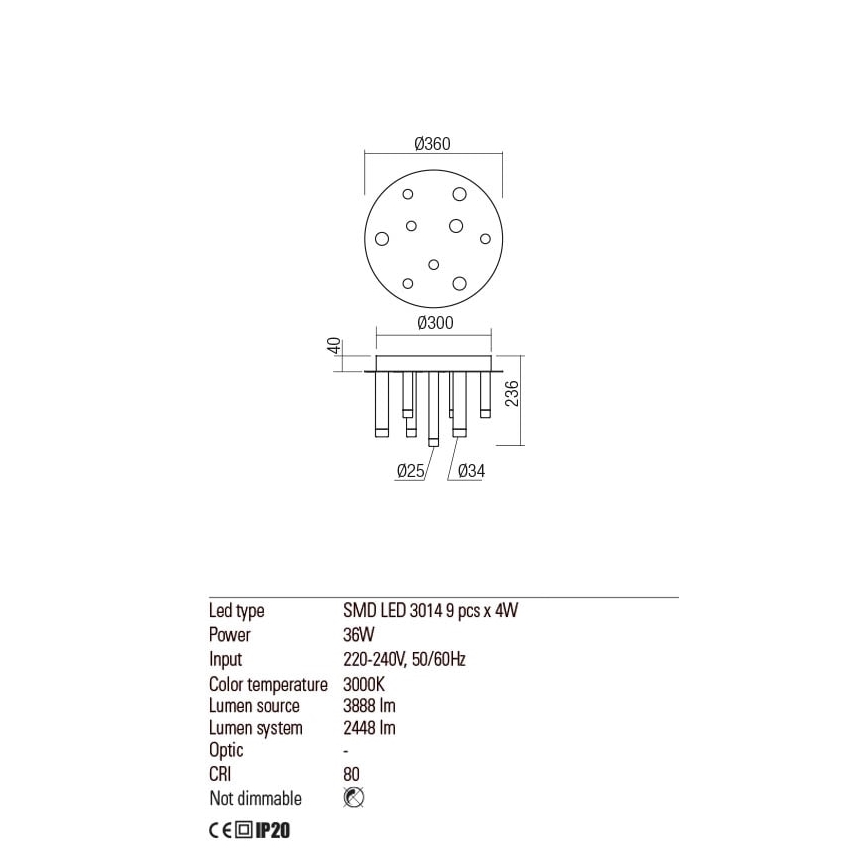 Redo 01-2039 - LED-Deckenleuchte MADISON 9xLED/4W/230V golden