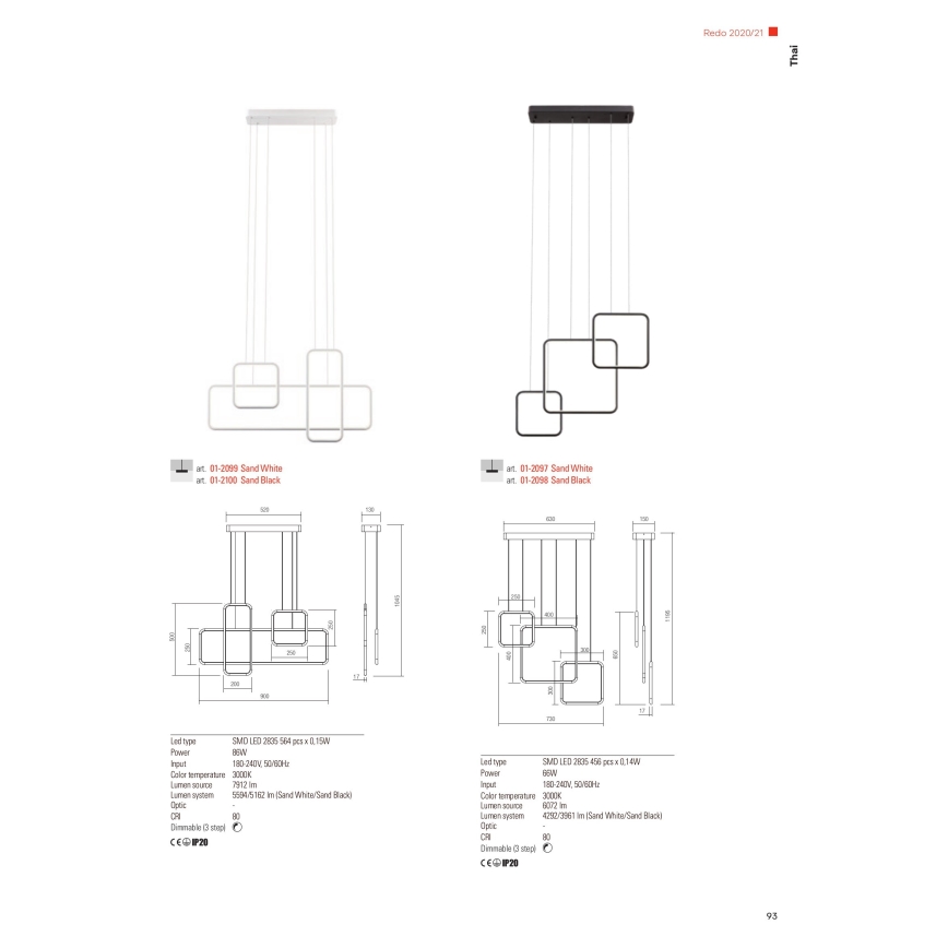 Redo 01-2097 - Dimmbare LED-Hängeleuchte an Schnur THAI LED/66W/230V 3000K weiß