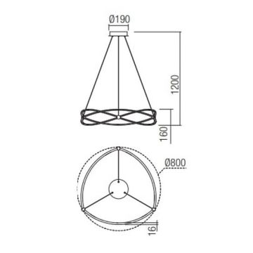 Redo 01-2254 - Dimmbare LED-Hängeleuchte an Schnur QUARK LED/54W/230V 3000K d 80 cm schwarz