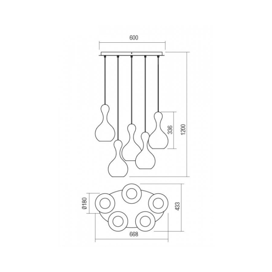 Redo 01-2263 - Hängeleuchte an Schnur LOB 5xE27/42W/230V kupfern