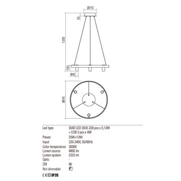 Redo 01-2490 - LED-Hängeleuchte an Schnur SUMMIT LED/38W/230V CRI 90 d 61,6 cm golden