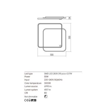 Redo 01-2662 - LED-Deckenleuchte ARP LED/55W/230V schwarz