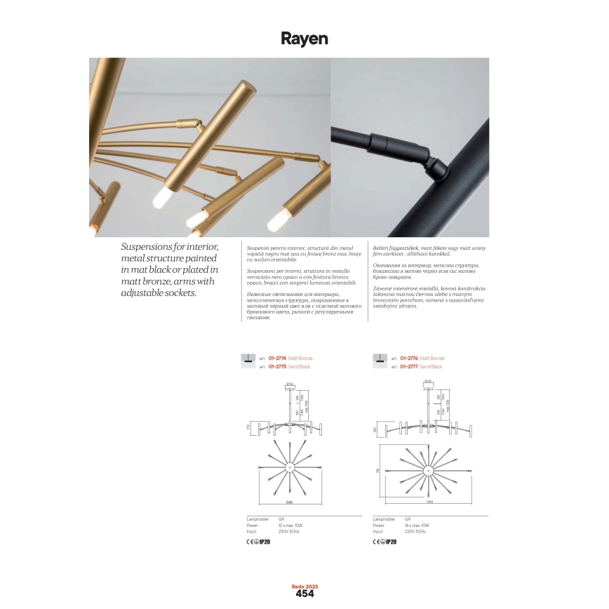 Redo 01-2775 - Deckenleuchte an Stange RAYEN 12xG9/10W/230V schwarz