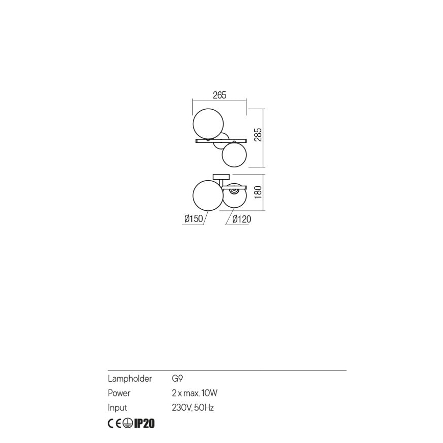 Redo 01-2778 - Wandleuchte ROY 2xG9/10W/230V