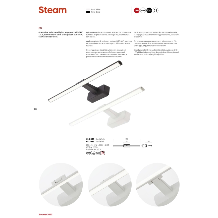 Redo 01-3086 - LED-Bilderleuchte STEAM LED/12W/230V schwarz