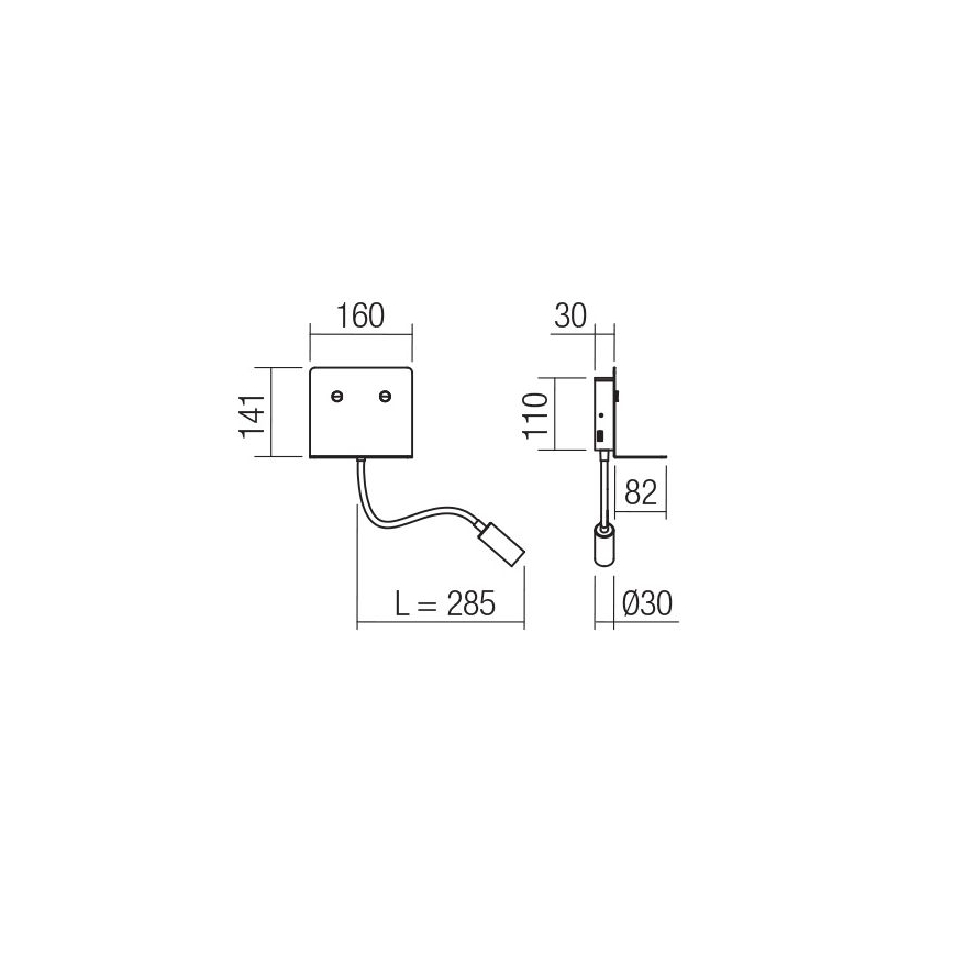 Redo 01-3211 - LED-Wandleuchte mit flexibler und kleiner Lampe MOKA LED/6W + LED/3W/230V USB CRI90 schwarz