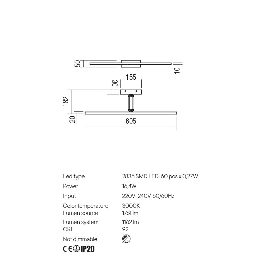 Redo 01-3462 - LED-Bilderleuchte LINEAR LED/8W/230V 60,5 cm CRI 92 weiß