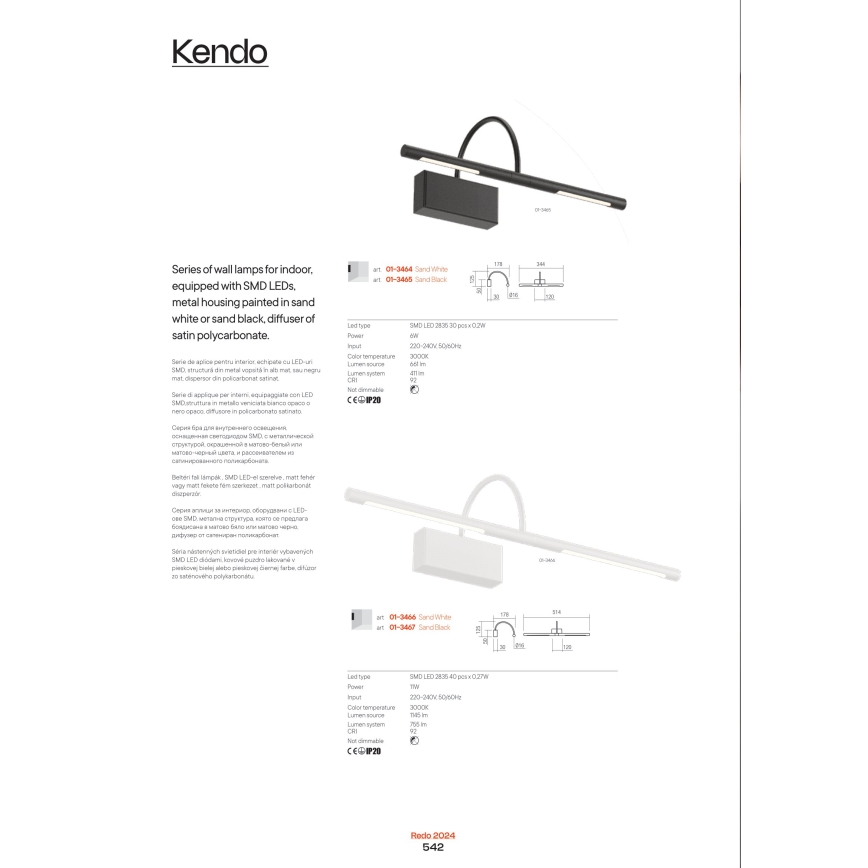 Redo 01-3467 - LED-Bilderleuchte KENDO LED/11W/230V 51,4 cm CRI 92 schwarz