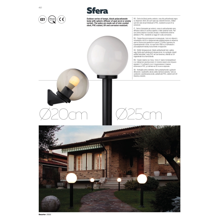 Redo 9776 - Außenlampe SFERA 1xE27/42W/230V IP44 25x125 cm braun