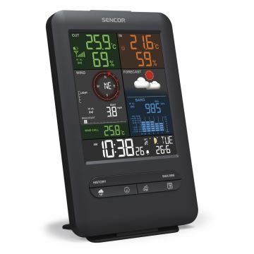 Sencor - Professionelle Wetterstation mit Farbdisplay und Alarmfunktion 1xCR2032