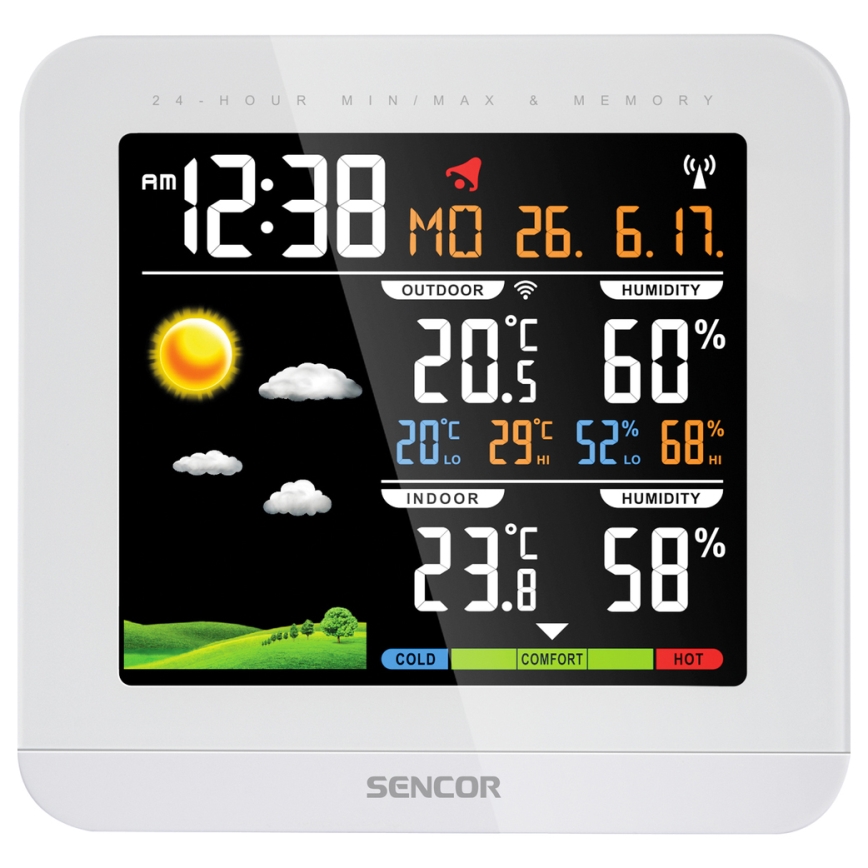 Sencor - Wetterstation mit Farb-LCD-Display und Wecker 3xAAA